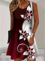 Fashion Floral Pattern Women Mini Dresses Summer Sleeveless Flower 3D Print Street Trend Ladies Dress 3XL Plus Size Casual Dress