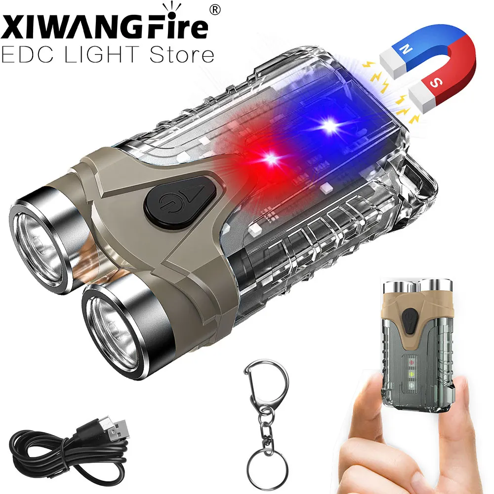 

Portable Mini Keychain Light Outdoor Multi-functional LED Powerful Light Waterproof USB Charging Camping Emergency Flashlight