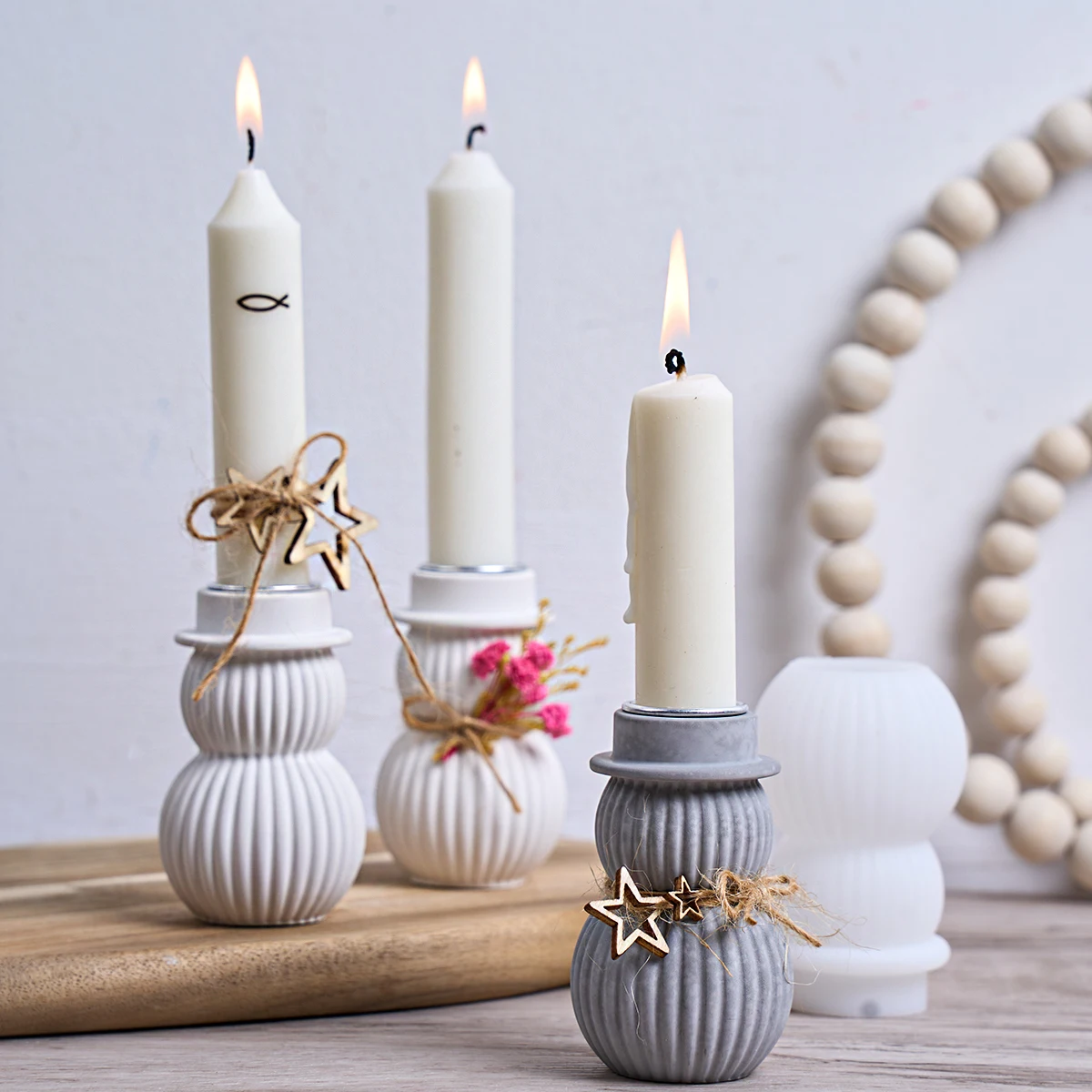 Christmas Snowman Candlestick Silicone Mold DIY 3D Stripe Concrete Candle Holder Long Wax Base Craft Gift Mold Xmas Party Decor
