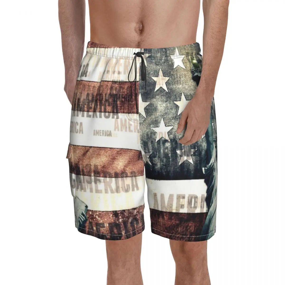 Patriotic American Flag Board Shorts Liberty Statue Male Comfortable