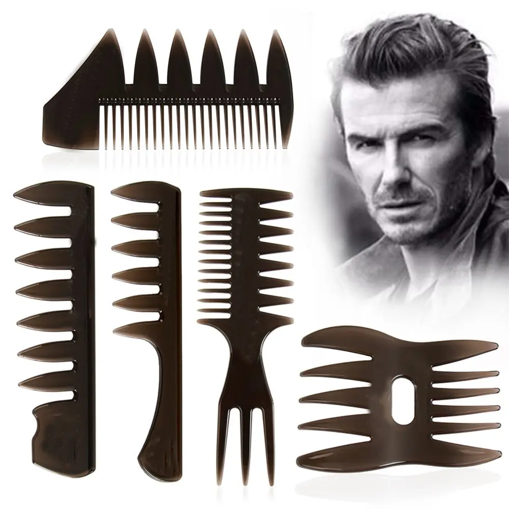 Men Beauty Hairdressing  Tool Beard Styling Wide Teeth Fork Comb Hair Brush Barber Shop