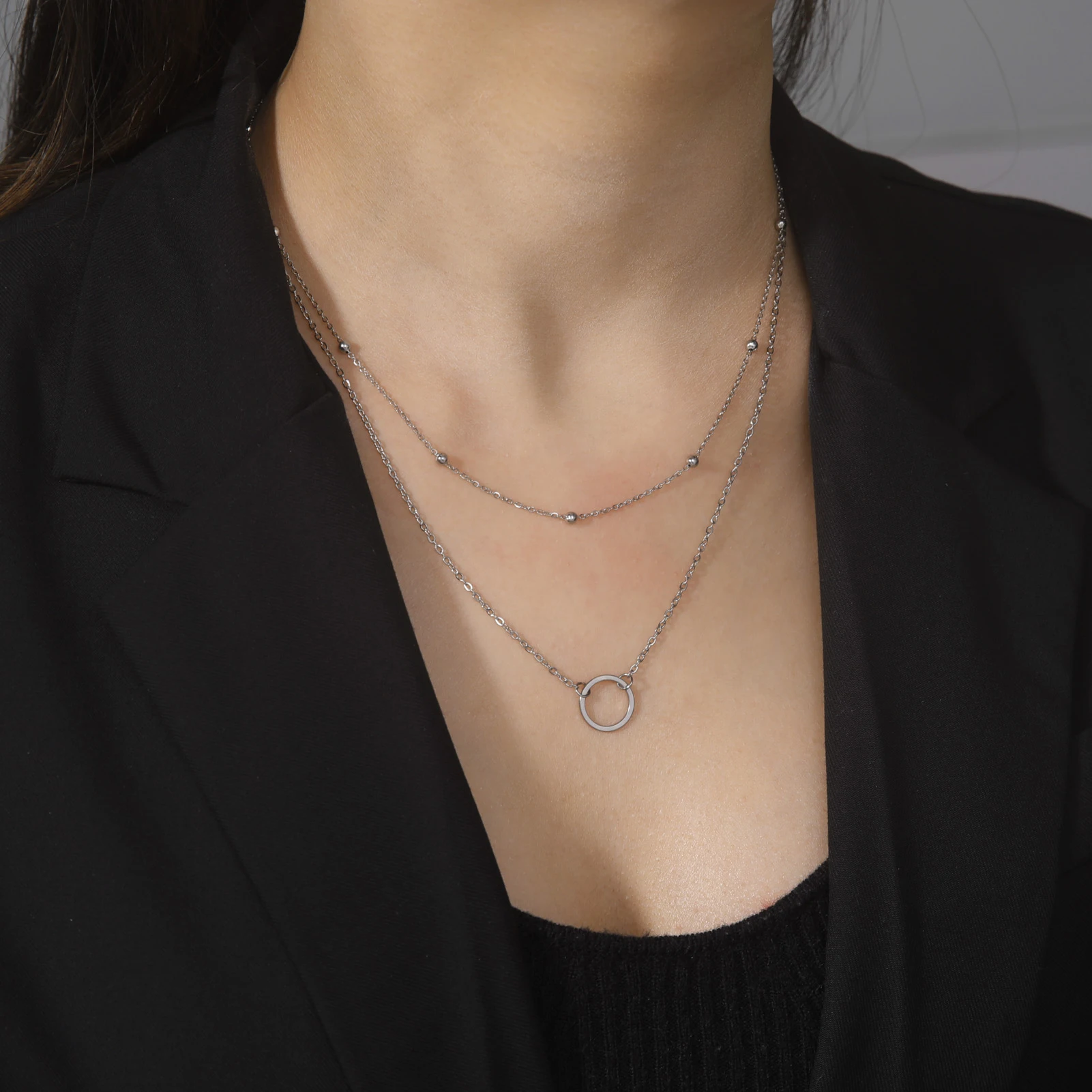 TEAMER Collana a catena doppia mela carino insegnante Collana in acciaio inox Dainty ciondolo mela frutta gioielli per insegnanti donne uomini (Oro
