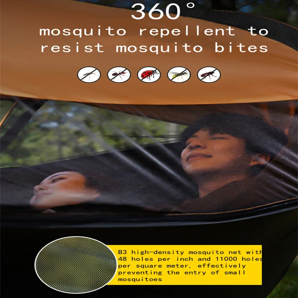 Camping Mosquito Net Hammocks With Awning Anti-Rollover Portable Outdoor Tourist Sleeping Hanging Hammock Swing For Nature Hike