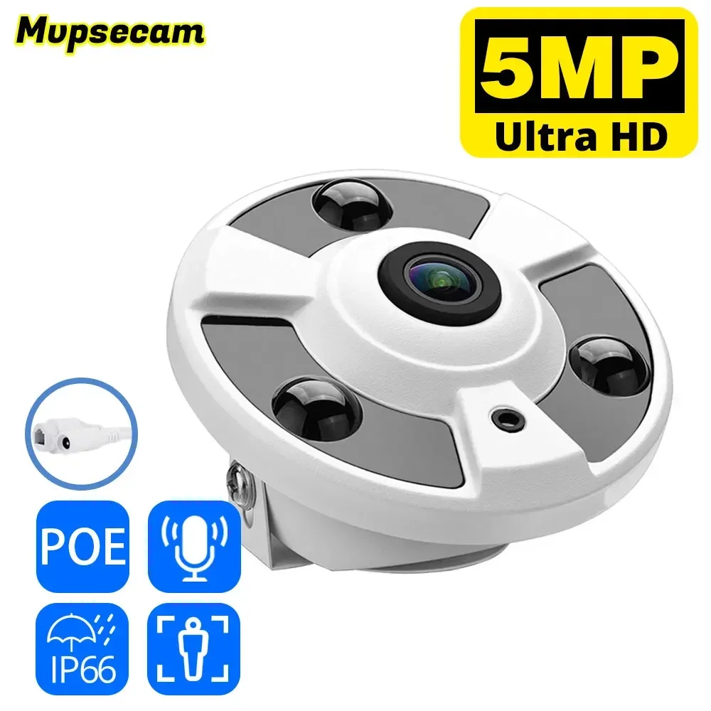 H.265 Face Detection Poe Ip Camera Fisheye Lens 5Mp Panoramic Outdoor Cctv Ip Camera Audio Record Cctv Xmeye Phone Pc View