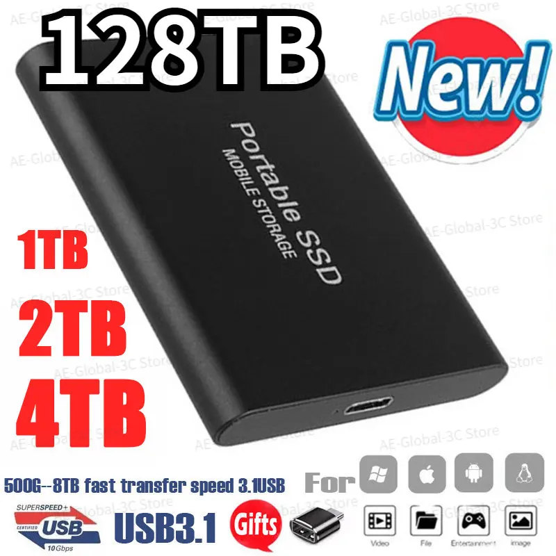 Data Storage Portable Solid State Drives SSD 128TB 64TB USB3.1 SSD 2