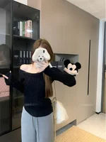 Trendy Spicy Girl ey Asymmetrical oulder Knitted Sweater Women's Faion Autumn Vintage Twist Knitwear Slim Fit oulder ...