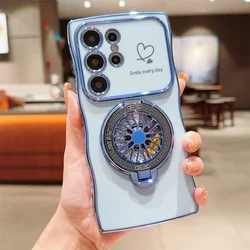 Gyroscope Rotating Bracket Wave Frame Case Cover - Galaxy S25 (SKY BLUE)