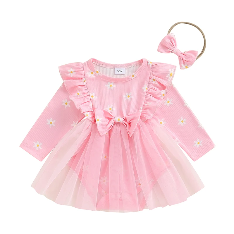 

Newborn Baby Girl Clothes Outfits Infant Baby Romper Dress Ruffled Long Sleeve Jumpsuit with Headband