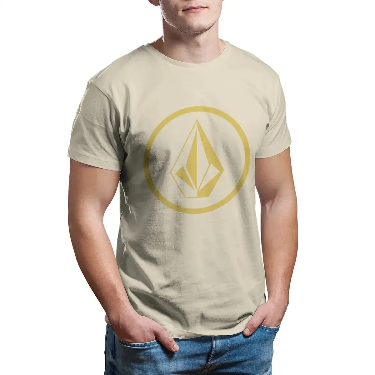 Men's Cotton T Shirts Volcom Simple Gold V-Volcoms Funny Short Sleeve Crewneck Tee Shirt