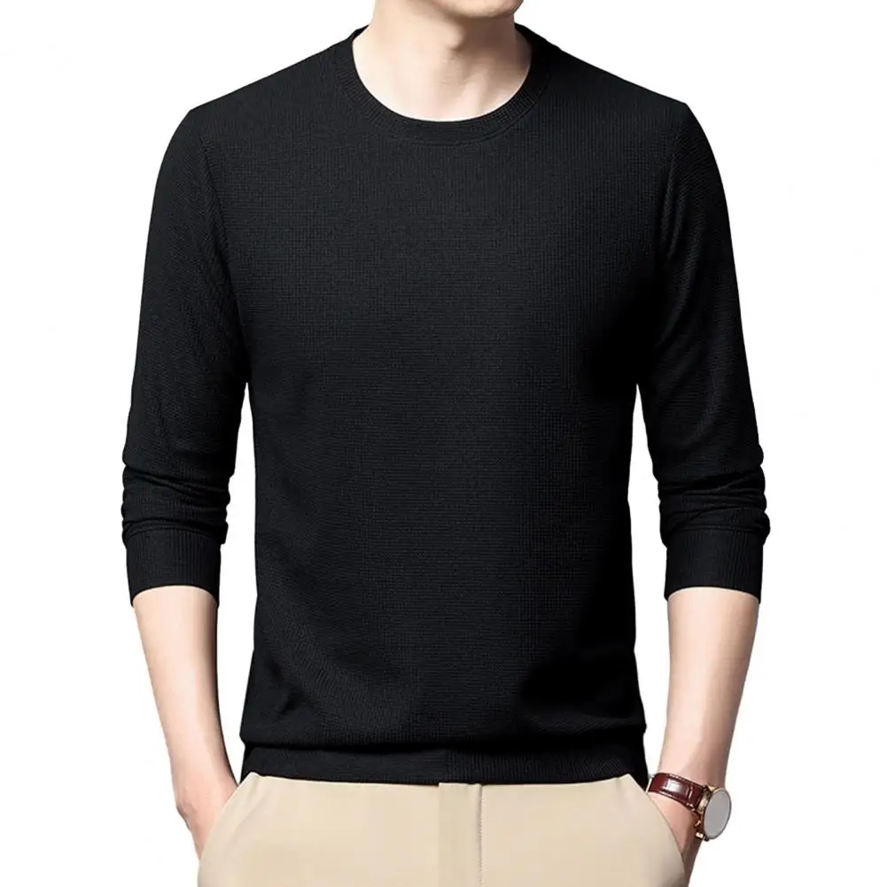 

Мужская свободная футболка с вафельным принтом, однотонный спортивный пуловер средней длины с длинным рукавом, текстурная Вафельная Ткань, для весны и осени