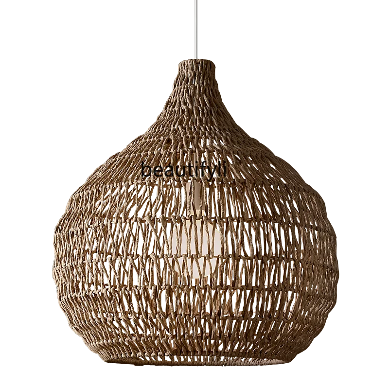 

Ji Ji Feng Rattan-Weaved Ceiling Lamp New Chinese Retro Restaurant Hotel Chandelier B & B Study Living Room Bedside Lamps