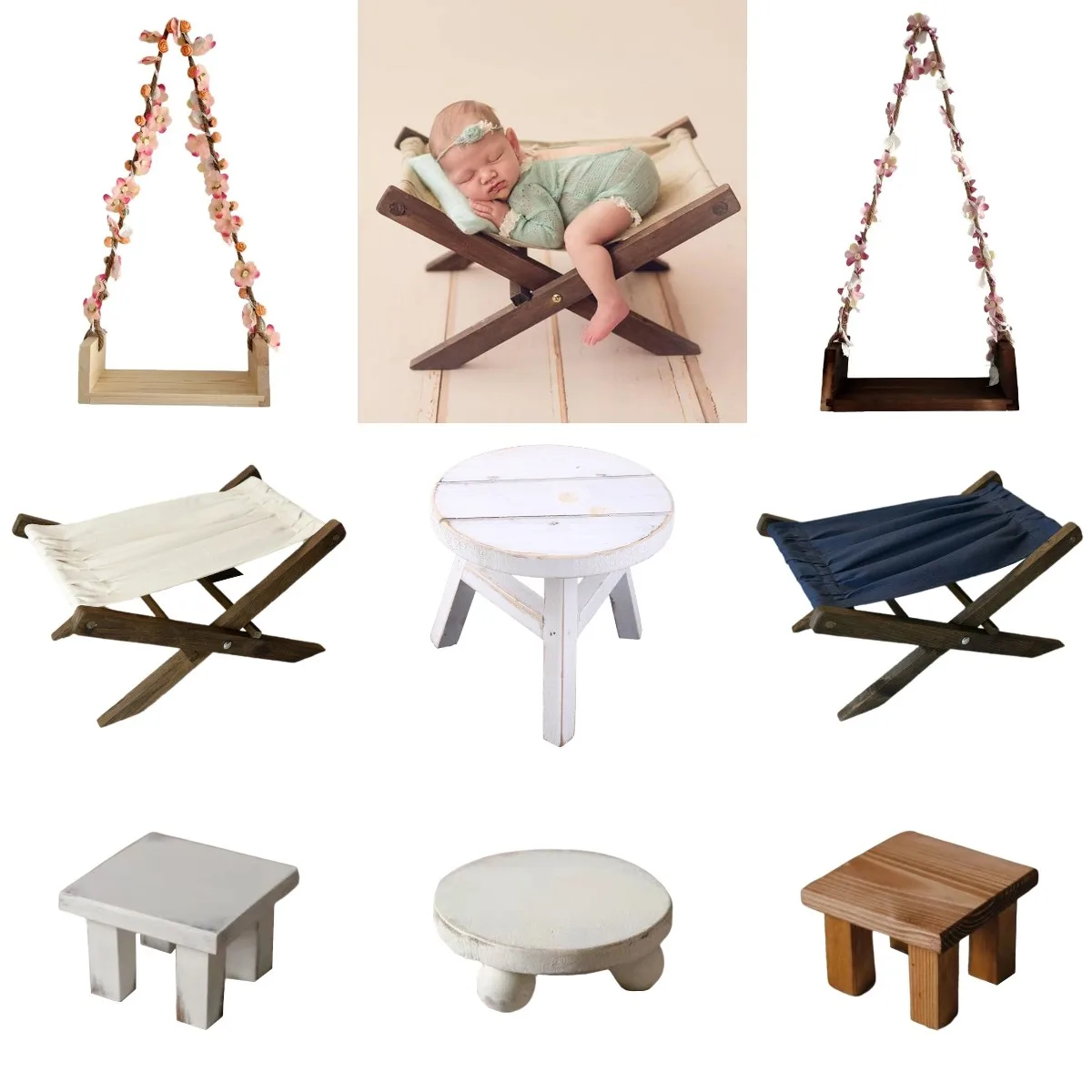 

Newborn Baby Photography Props Deck Chair Wood Desk Tables Swing Infant Photo Shooting Fotografia Posing Accessories Prop