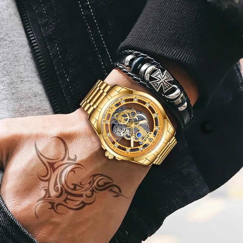 2024 New Men Watch LIGE Fashion Military Quartz Wrist Watches For Men Top Brand Luxury Hollow Skeleton Waterproof Watch Men