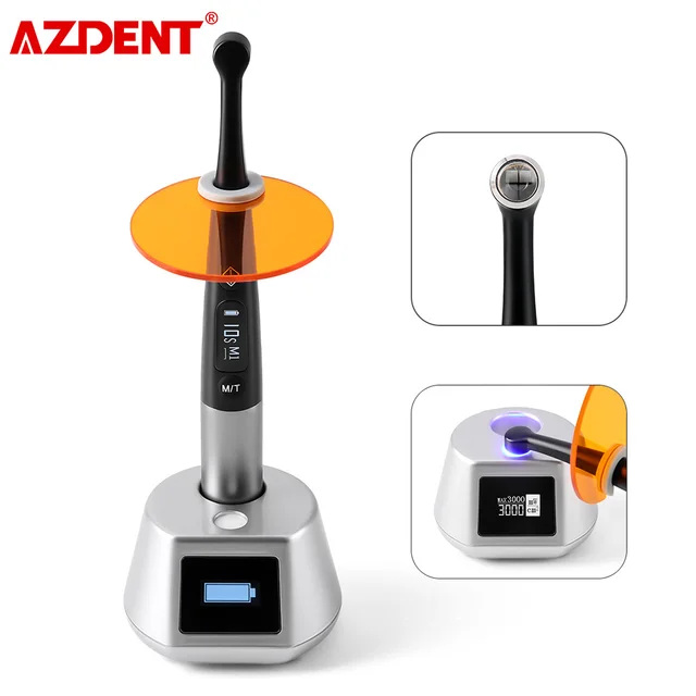 AZDENT Dental Cordless Led Curing Light 1 Second Cure Lamp 3100mW/cm² 7 Modes 385nm-515nm Wide Spectrum Dentistry Equipment