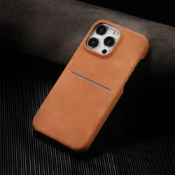 Vintage-Style PU Leather Card Slot Phone Case - Shockproof Protective Back Cover for iPhone 14 Plus (Coffee)