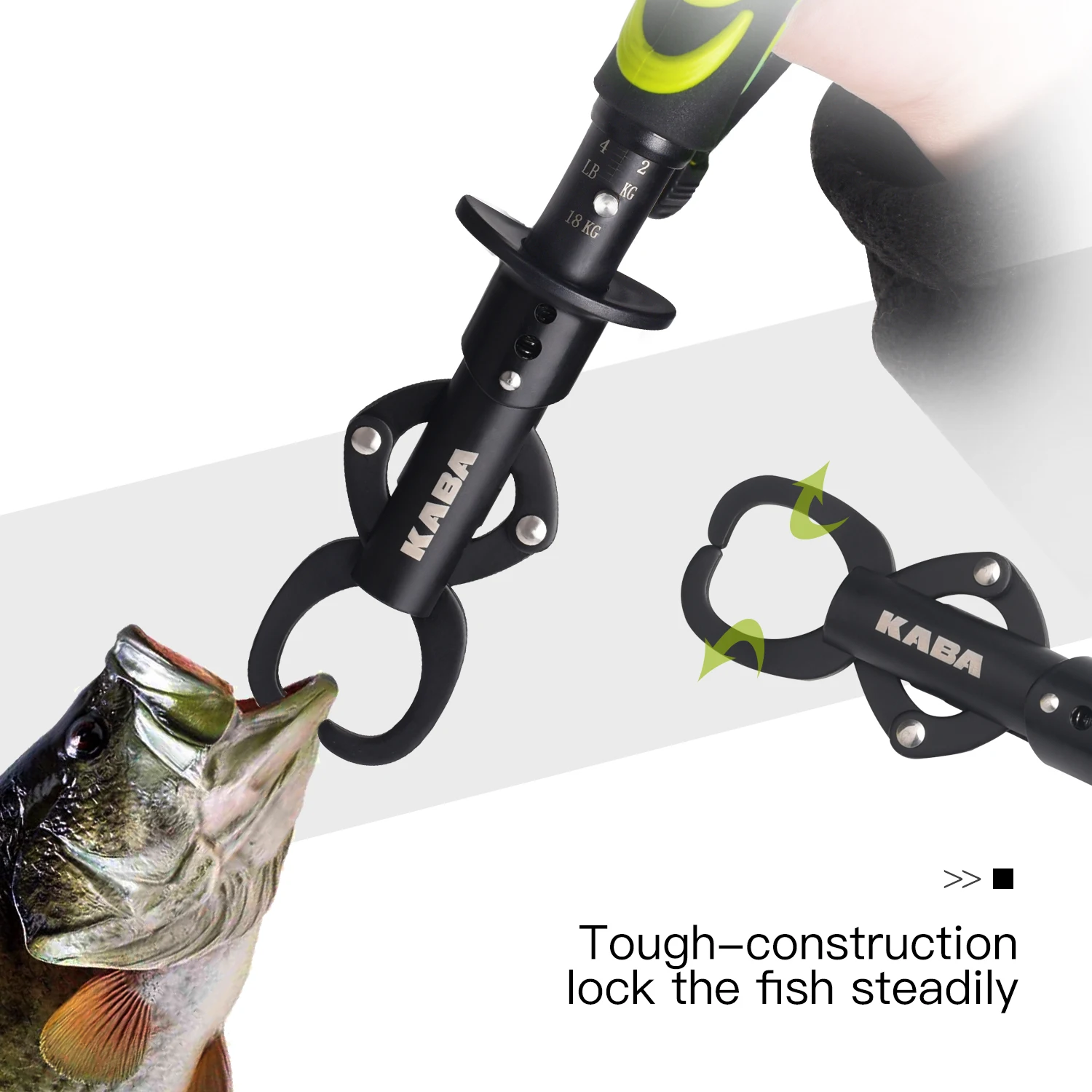 Kaba Fishing Lip Gripper 40LB/18KG Stainless Steel Grabber Grip Tool with  Scale Fish Holder Handle Grab Fishing Accessories