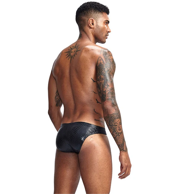 Intimo da uomo in ecopelle Slip sexy in pelle di serpente Homme Lingerie Mutande erotiche ultra sottili Mutandine dall'aspetto bagnato 4