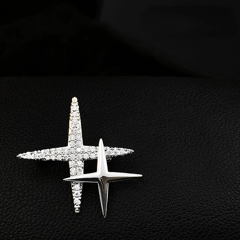 Cross Shaped Star Brooch Men's Suit Neckline Decoration Small Collar Pin Women High-End Anti-Exposure Ornament Zirconia Jewelry