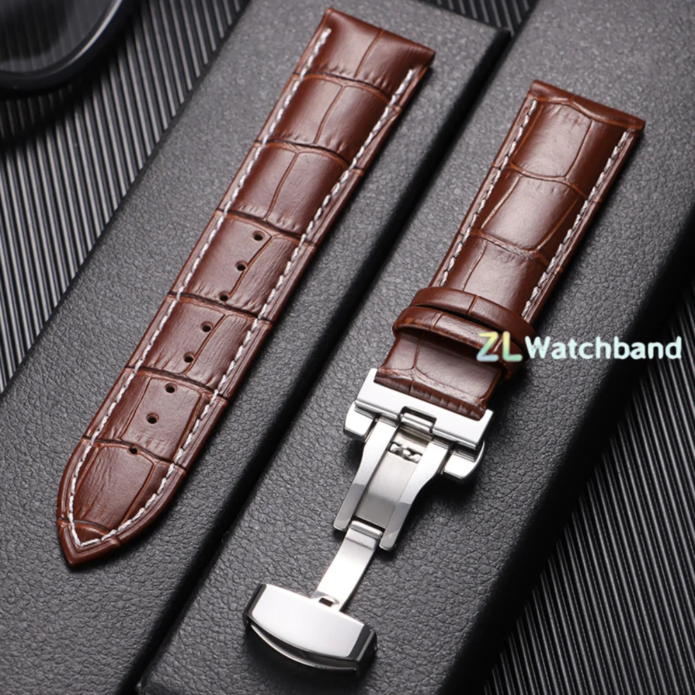 Butterfly Buckle Genuine Calfskin Leather Watch Strap - Universal Replacement Bands