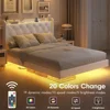 Full Size Floating Bed Frame,Upholstered PU Leather Platform Bed with Charging Station & Button Tufted Headboard Storage 5