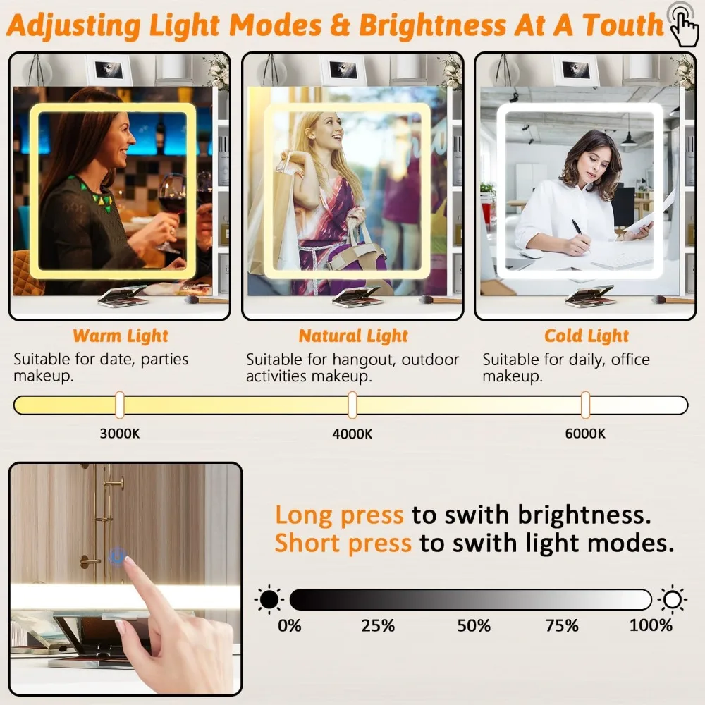 Vanity Desk Sliding Mirror and LED Lights & Charging Station, 35.4" White Vanity Table Set 5 Drawers & 7 Shelves,3 Light Modes