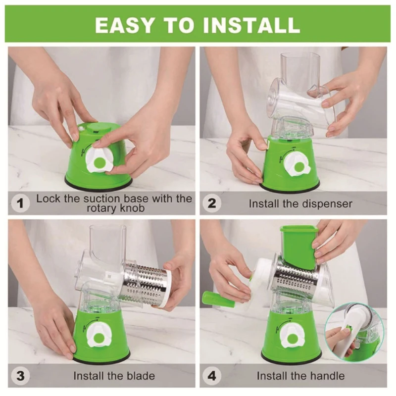 Home Use Hand-Crank Multi-Function Vegetable Slicer and Cheese Grater Rotary Handheld Grater