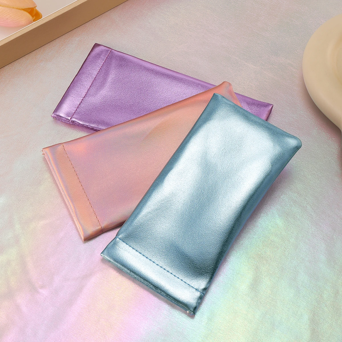 Solid Soft Leather Eyeglasses Pouch Portable Glasses Case Travel Organizer Case Sunglasses 1pc