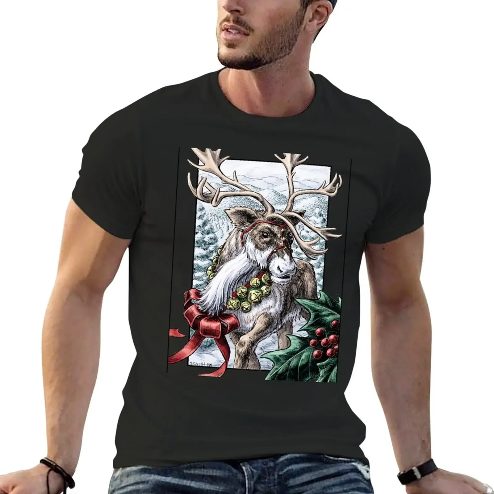 

Jingle Bells Holiday Reindeer T-Shirt kawaii clothes cute tops funnys mens t shirts casual stylish