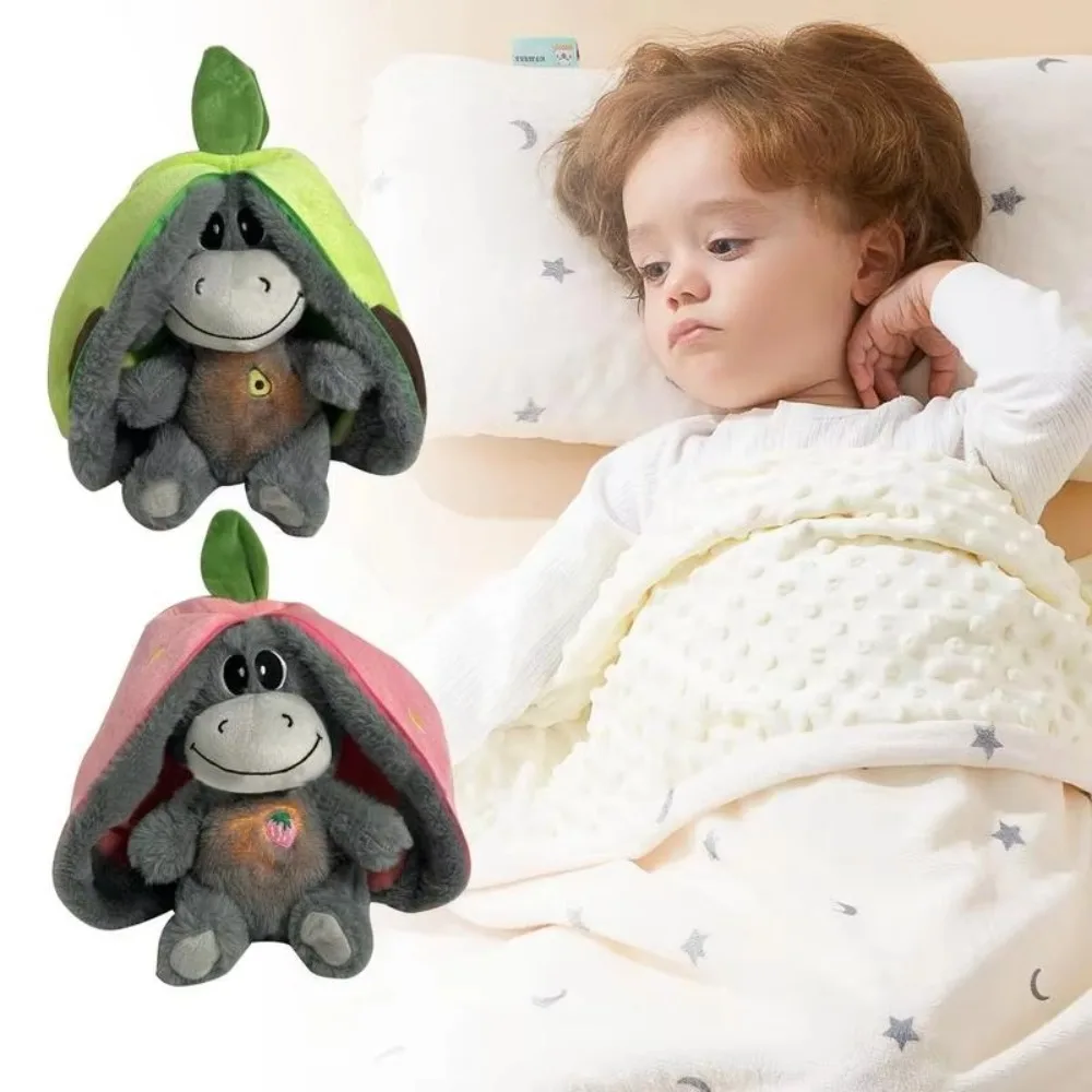 Cute 12.6inch Luminous Breathing Doll Plush Strawberry Breathing Stuffed Doll Donkey Soft Cartoon Plush Doll Birthday Gift