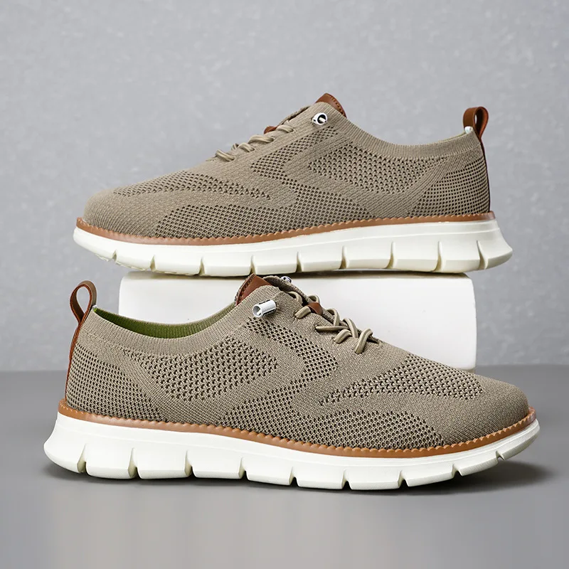 Lightweight Lace-up Casual Men Shoes Breathable Flying Weave Elastic Rope Overfoot One Foot Stirrup Casual Sneakers Large Size 3