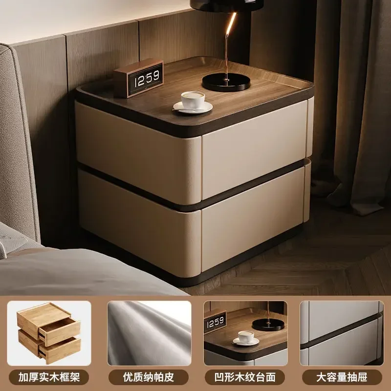 Bedside Table with Lock Modern Simple Italian Minimalist Solid Wood Storage Household Light Luxury Premium Bedroom Bedside Table