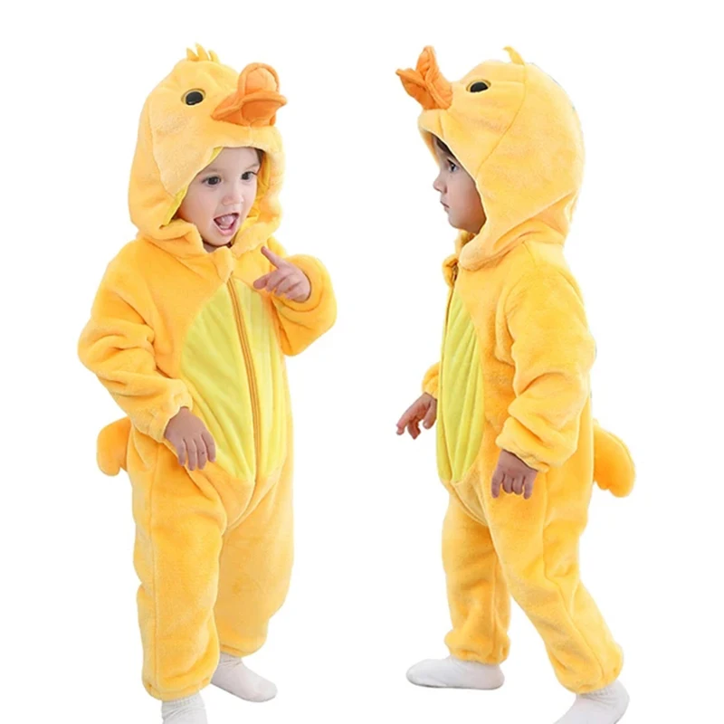 

Umorden Baby Yellow Duck Costume Cosplay Kigurumi Cartoon Animal Rompers Infant Toddler Jumpsuit Flannel Halloween Fancy Dress