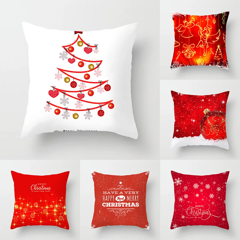 

Christmas red pillow set printed sofa gift home decoration pillowcase