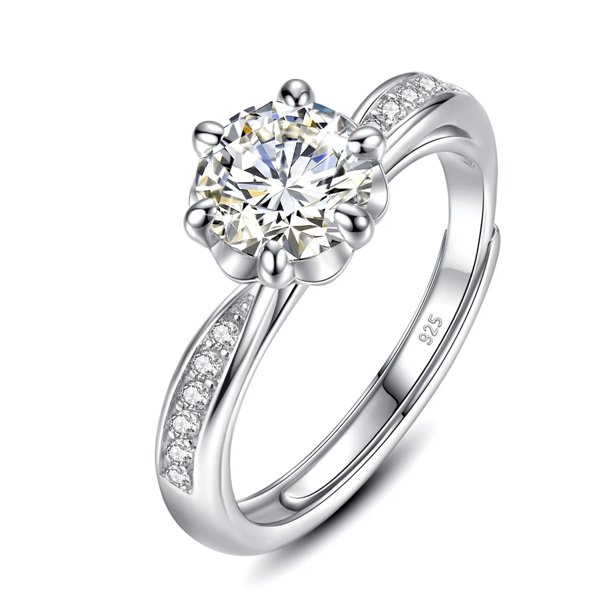

D Color 1.2ct Moissanite Rings For Women 925 Sterling Silver Adjustable Size Wedding Ring Trendy For Lover Gift Fine Jewelry New