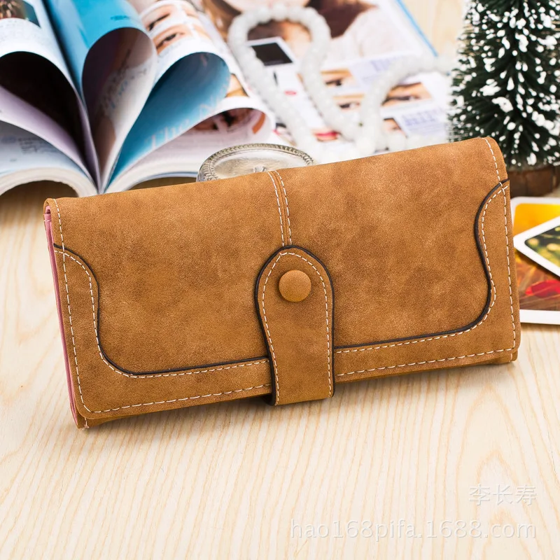 Vintage Frosted Faux Suede Long Wallet Women Matte Leather Lady Purse High Quality Female Wallets Card Holder Clutch Carteras 2