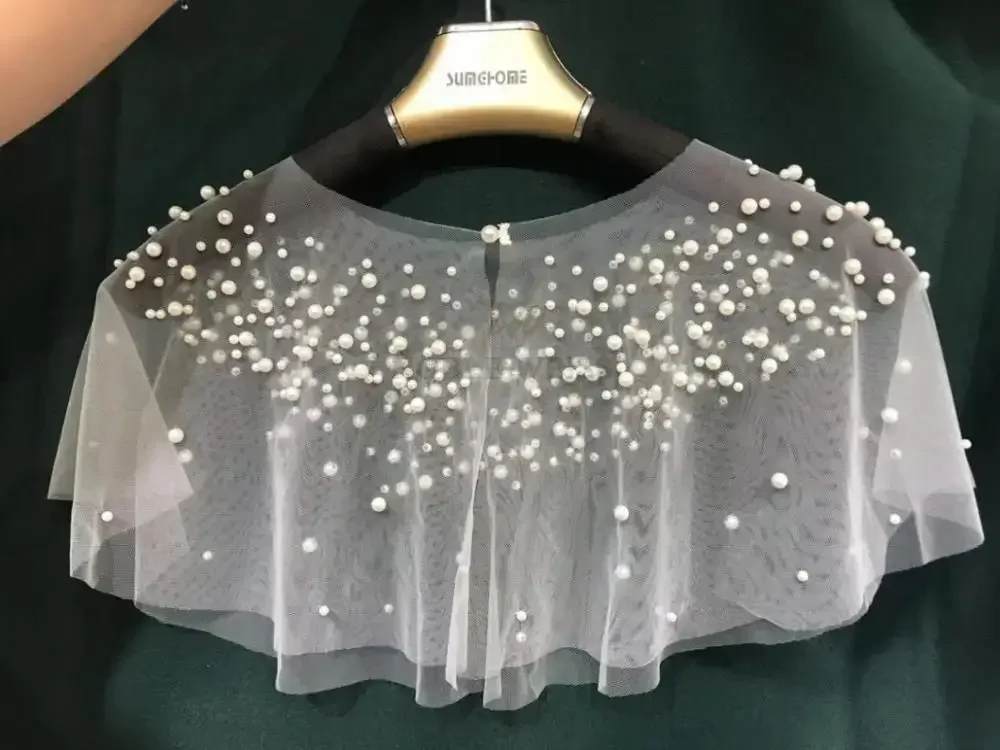 Pearls Tulle Wedding Wrap Short Prom Party Shawl BOLERO Bridal Cape Elegant Wedding jacket Customized