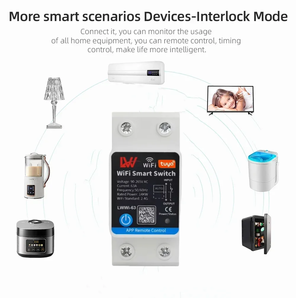 Tuya 63A Power Meter Wifi Smart Circuit Breakers Power Monitor Wifi Electricity