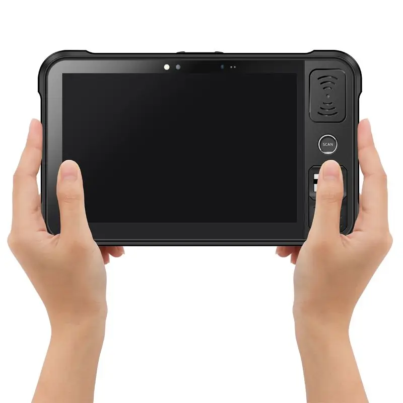 안드로이드 9.0 산업용 견고한 RFID 태블릿 PC, 퀄컴 생체 인식 지문 센서, 장거리 UHF RFID 리더 및 라이터, 8 인치