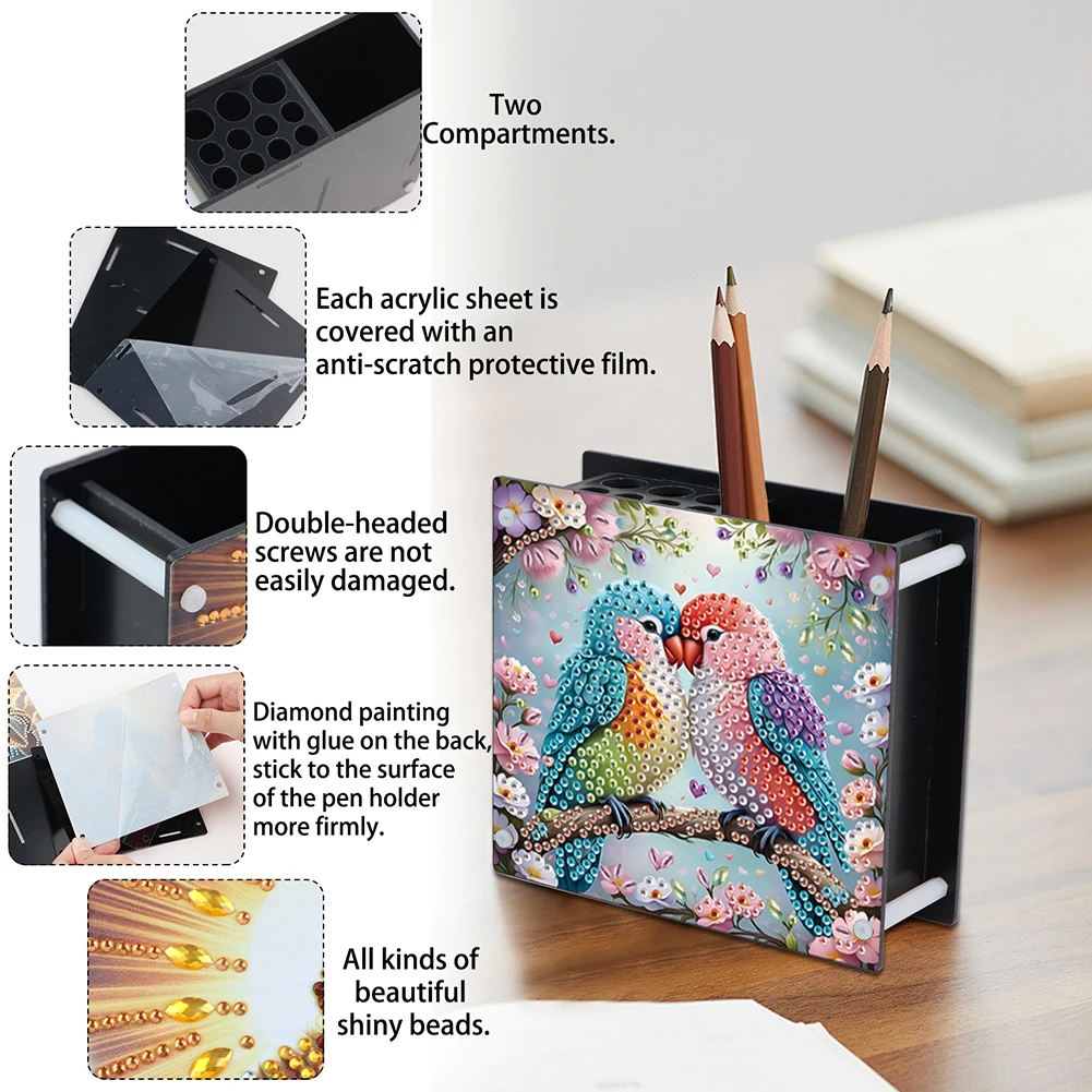 Acrylic Special Shape Diamond Painting Pencil Holder DIY Diamond Painting Pen Holder Kit Diamond Art Pencil Holder for Desk