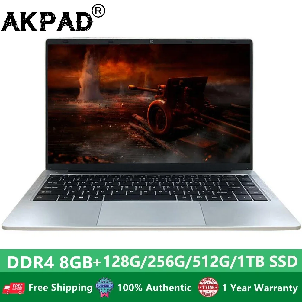 

Intel AKPAD 14.1 Inch RAM 8GB DDR4 ROM 128GB 256GB SSD Windows 10 Pro Inte Laptop Portable Laptos Student Notebook Quad Core