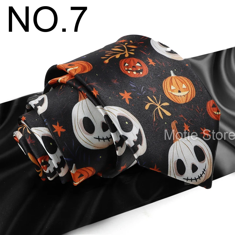 Halloween-Weihnachtsgeschenk, 7 cm, Krawatte, orangefarbener Kürbis, rote Krücke, Süßigkeiten-Muster, Krawatte für Halloween, Weihnachten, Party, Anzug, Krawatten – Detail 8