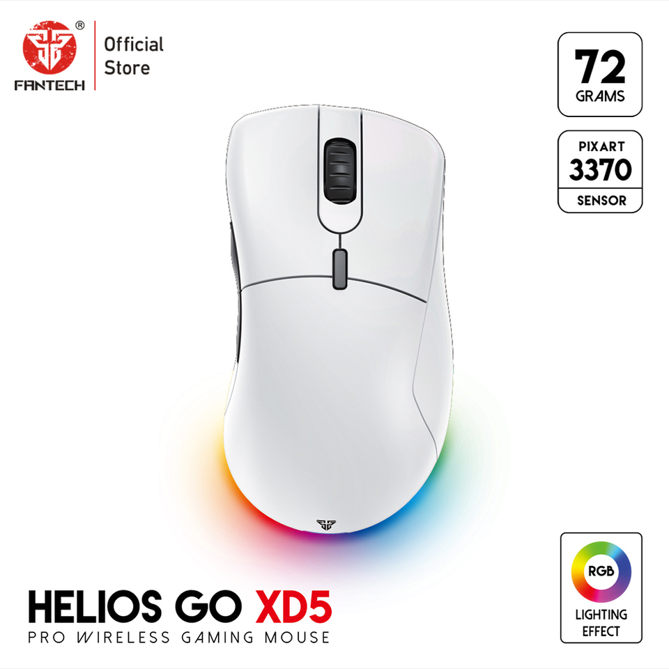 FANTECH HELIOS GO XD5 Wired and Wireless Mouse Pixart 3370 RGB Gaming Mouse Adjustable LOD Only 72g and 40 Hours Wireless Mice