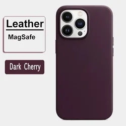 Luxury Leather MagSafe Magnetic Phone Case - Official Style Cover - iPhone 16 (Cherry)