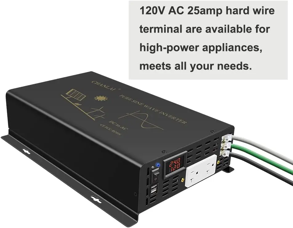 Description Picture 5 of item2000W Pure Sine Wave Solar Inverter USB Port 24V 120V Power Bank Battery Generator 12V/48V DC to 110V/220V/240V AC Converter