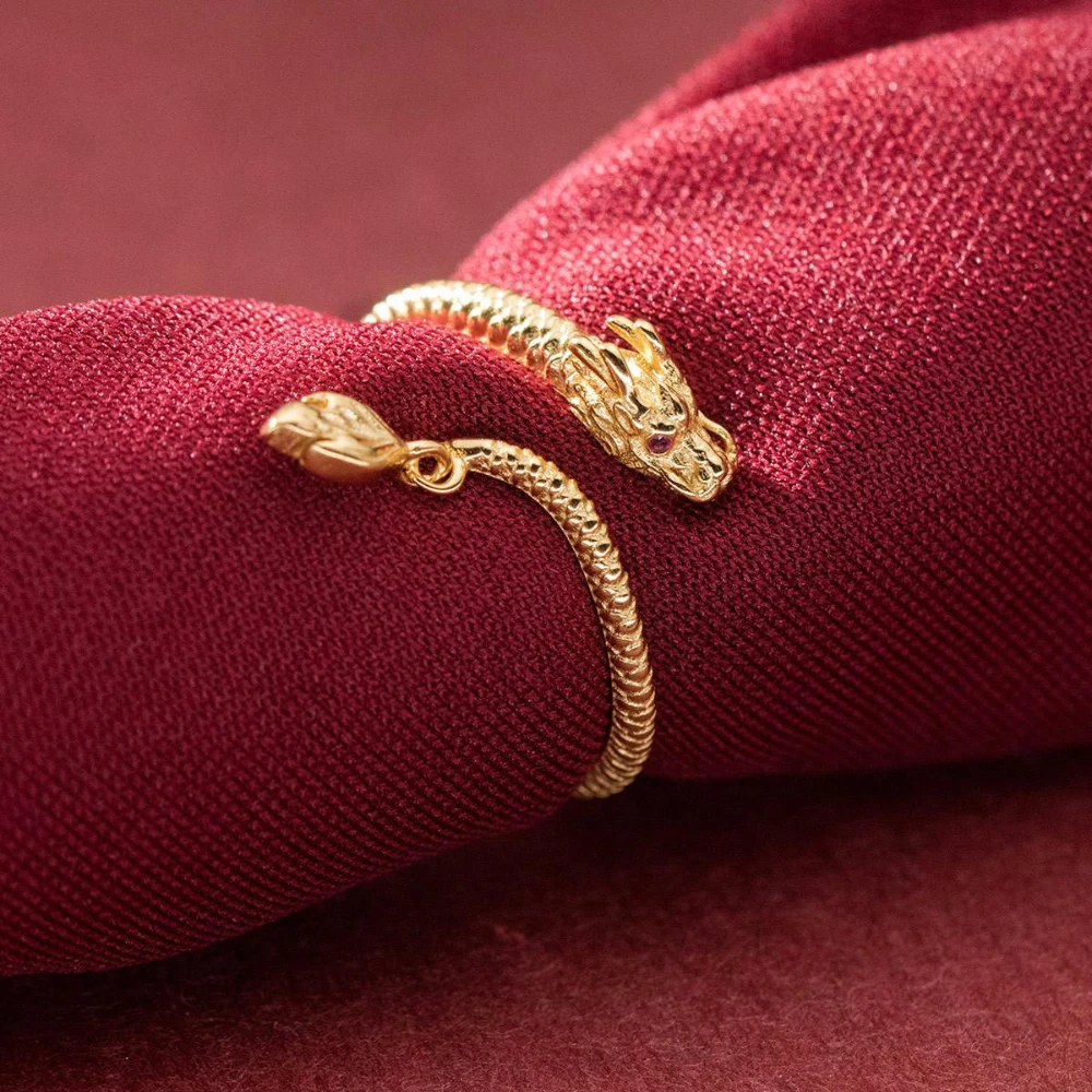 Gold Color Dragon Swing Tail Finger Rings for Women Size Adjustable Retro Personality Jewelry Accessories Party Gifts