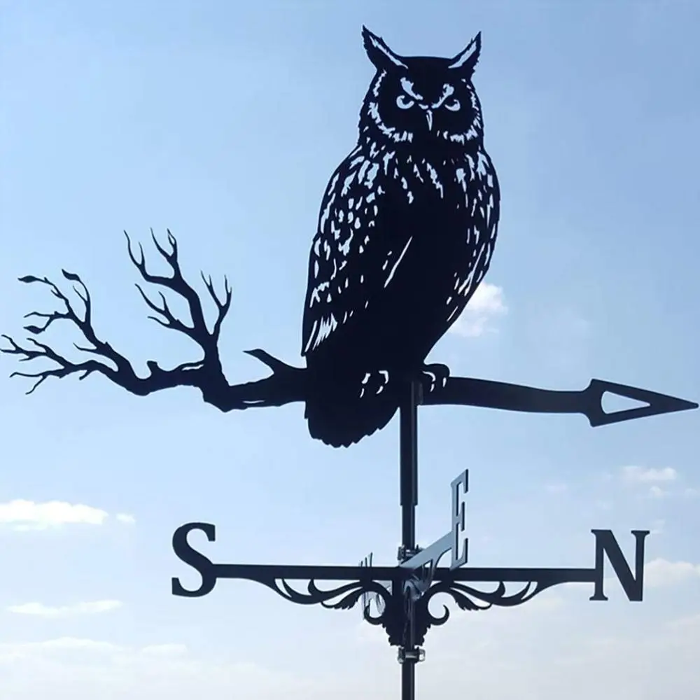 Creativity Owl Weather Vane Metal Roof Garden Decorations Wind Vane Black Outdoor Crafts Weathercock animal sculpture decorations garden art decor