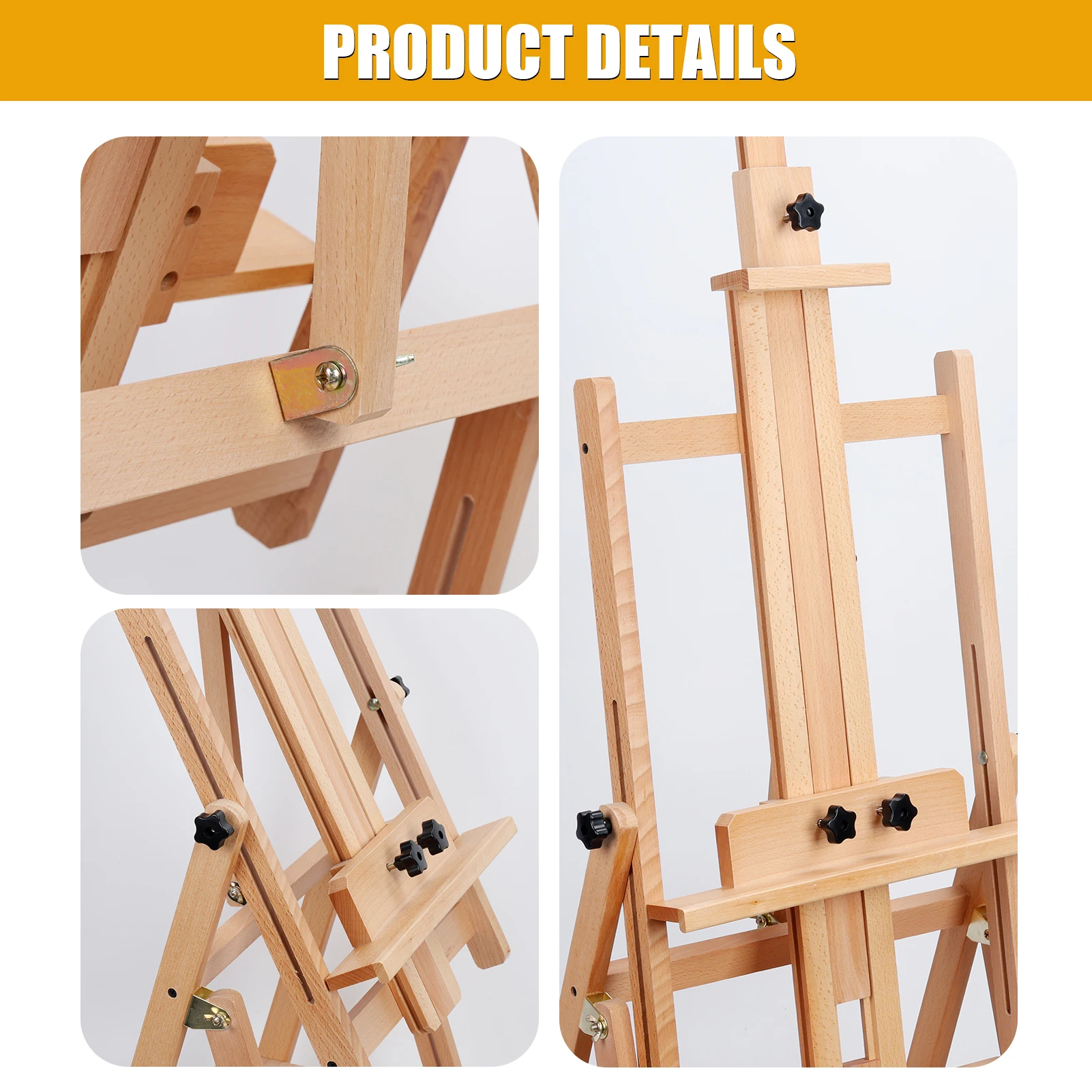 H Frame Easel, French Easel with Casters, Solid Beech Wood Easel, Painting Canvas Holder Stand, Tilts Flat Artist Height