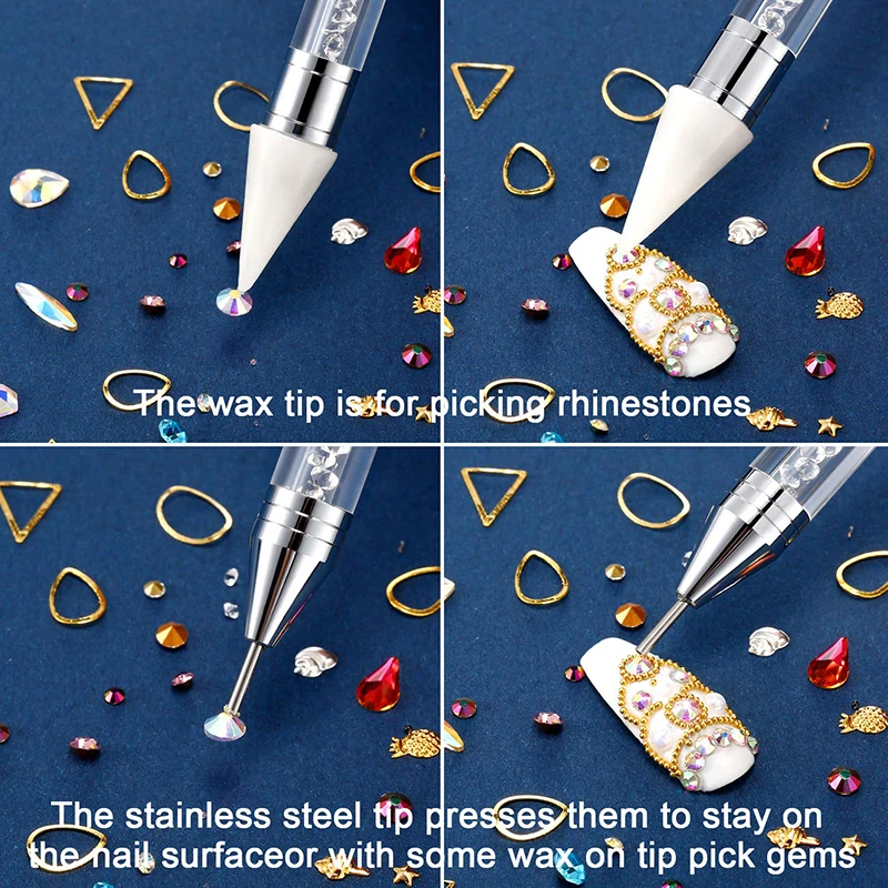 1PC Dual Heads Acrylic Metal Dotting Wax Pen Rhinestones Gem Picker Crystal Picking Nail Art Studs Dotter DIY Point Drill Tools 5