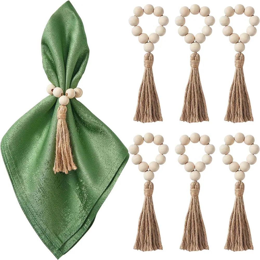6pcs Napkin Rings 16mm Wooden Bead Napkin Rings for Table Decor,Farmhouse Napkins for Table Wedding Holiday Dinner Party