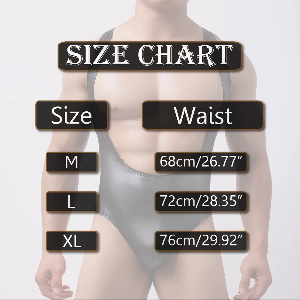 Mens Faux Leather Bodysuit Sexy One-piece Suspender Jumpsuits Leather Catsuit Gay Jockstrap Wrestling Singlet Leotard Underwear